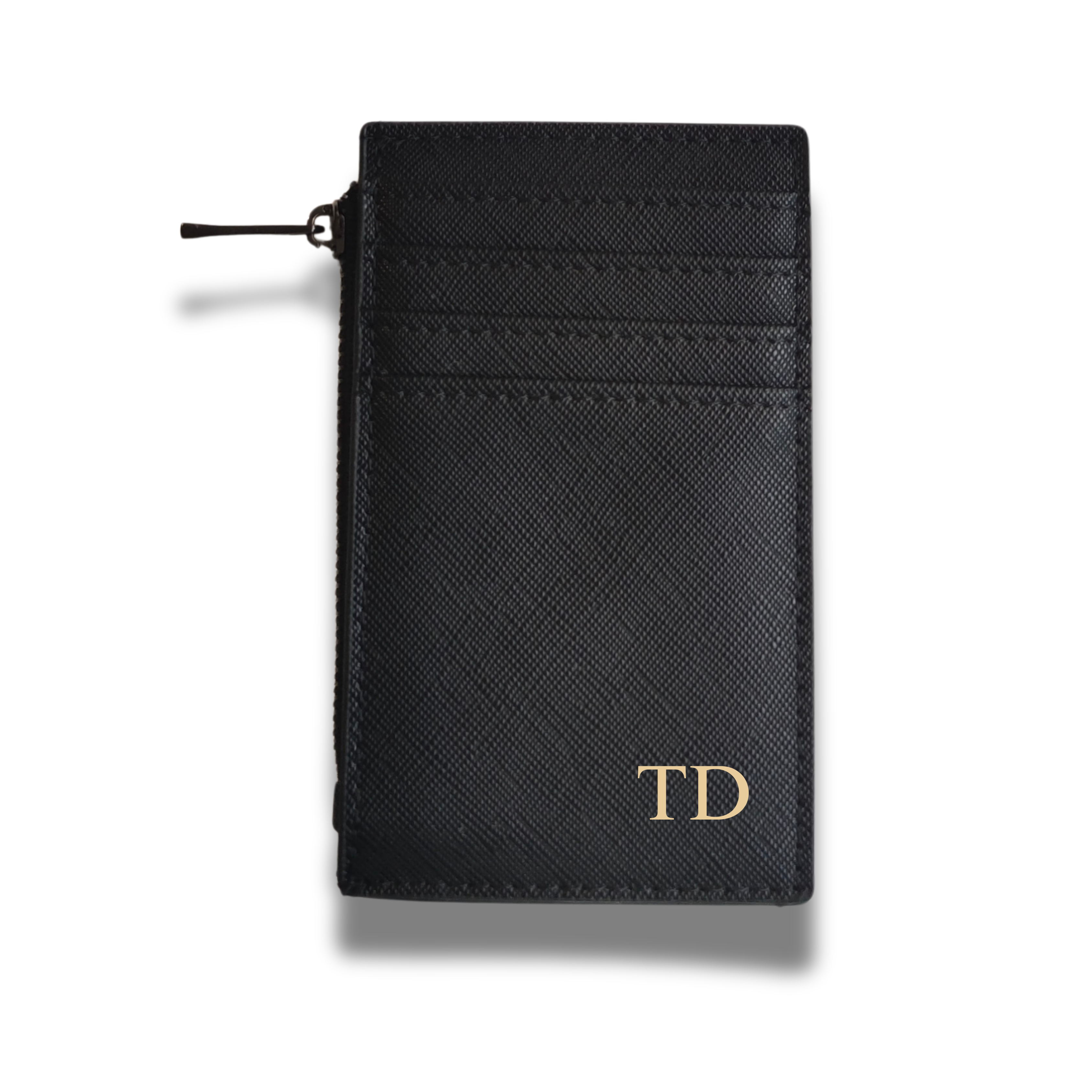 Card holder saffiano leather with zip | Black/Black