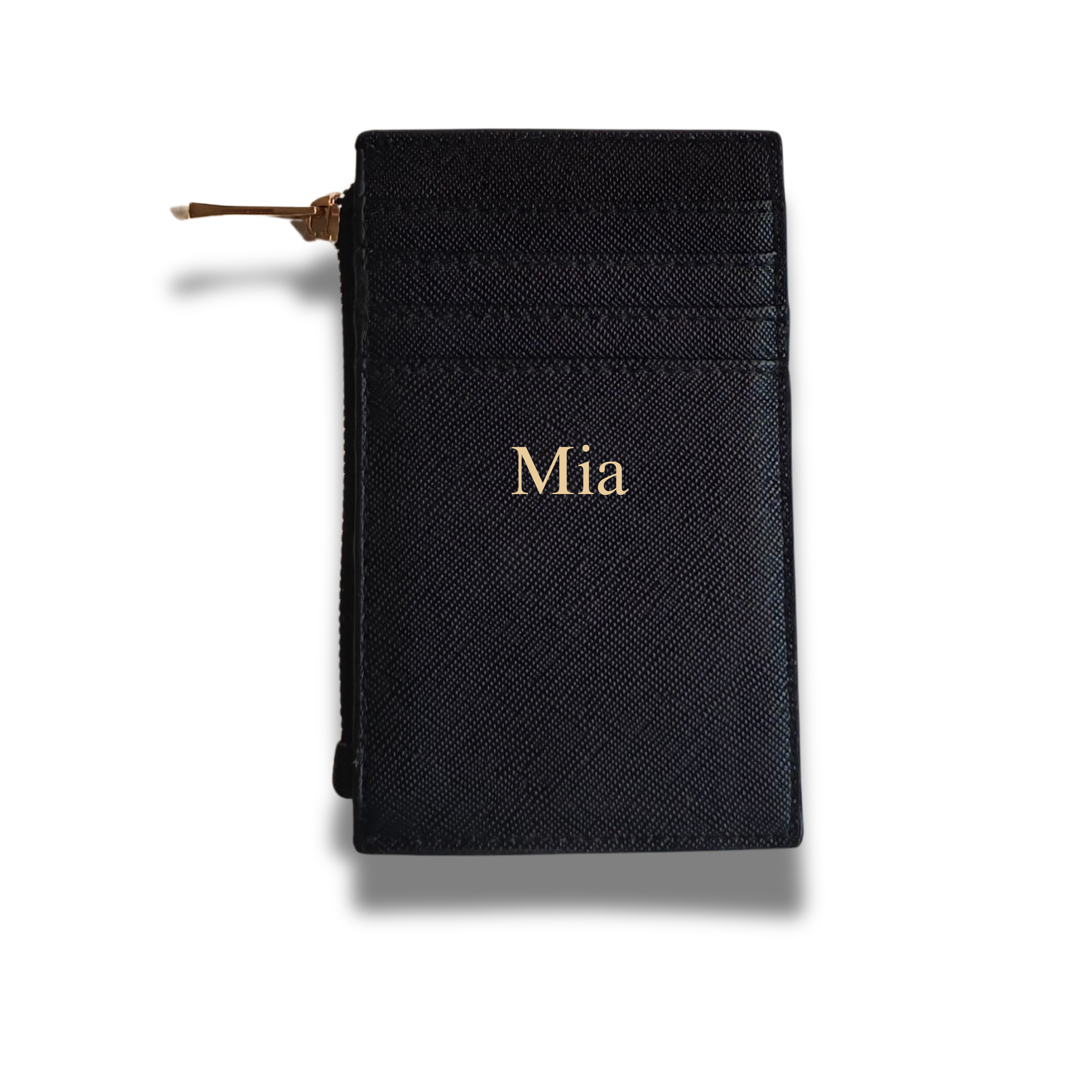 Card holder saffiano leather with zip | Black/Gold